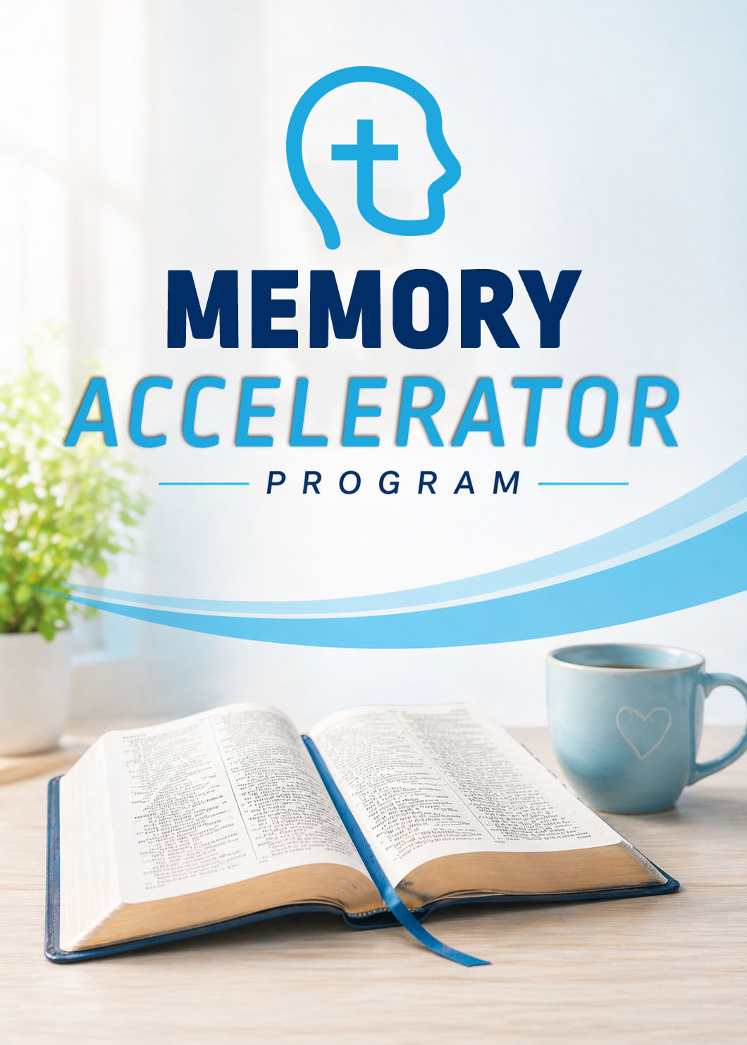 Memory Accelerator Program guide with an open Bible and mug