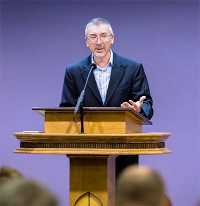 Scott Stonehouse preaching at Dallas Theological Seminary