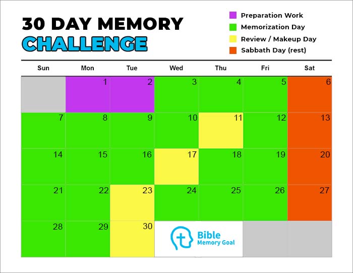 Example Bible memory planning calendar