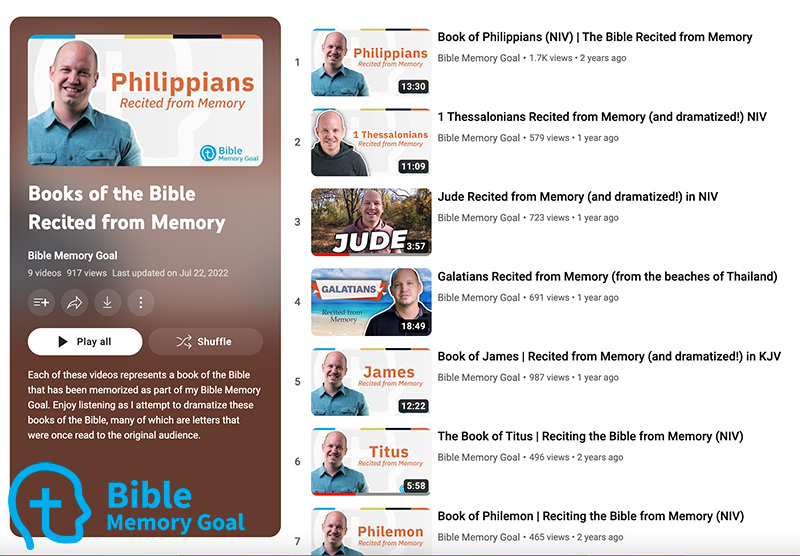 Bible recited from memory YouTube playlist