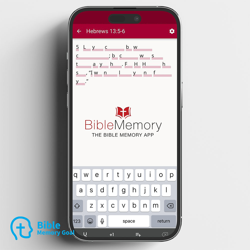 The Bible memory app with the first letters of a Bible verse