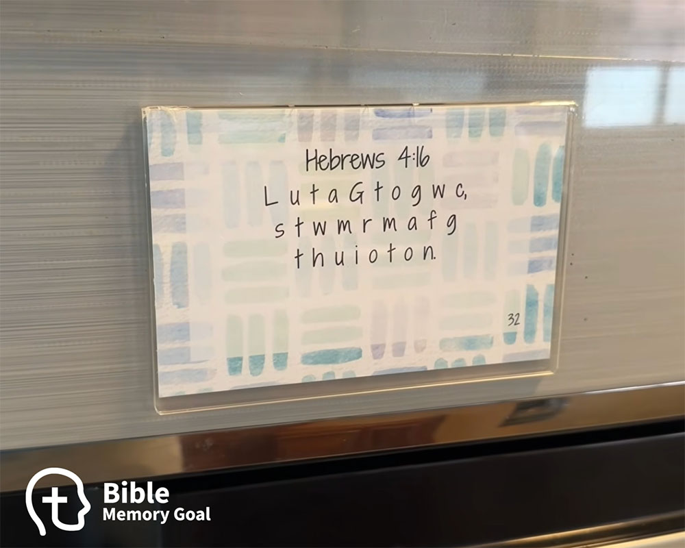 The Snack Stop recitation game on the refrigerator with a 3x5 card